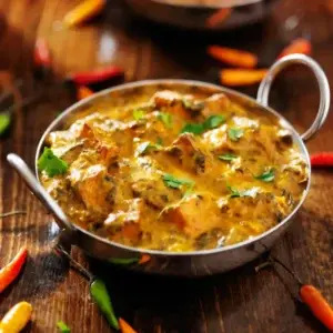 Paneer Methi Malai simmered in a traditional karahi at Garam Masala Indian and Sweets, Edmonton